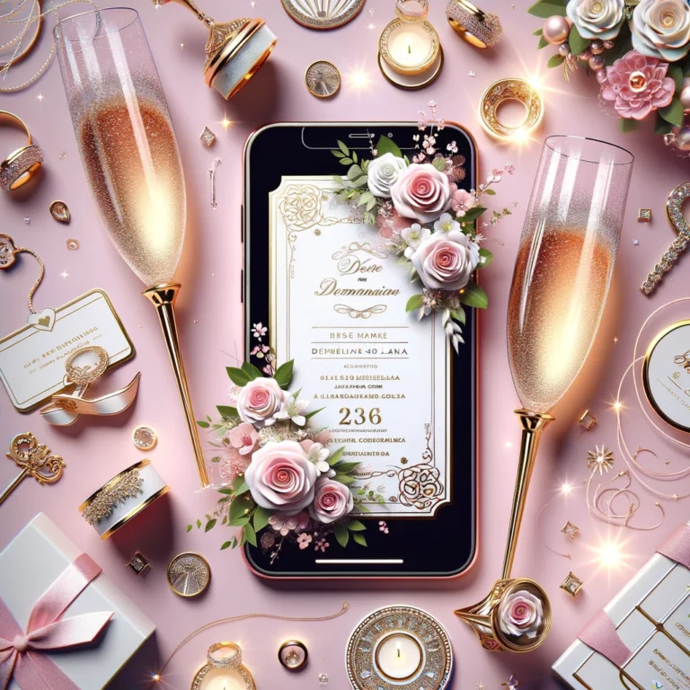 DALL·E 2025-02-18 17.37.56 - Una imagen elegante y festiva que represente invitaciones digitales personalizadas para una despedida de soltera. La imagen muestra un teléfono móvil